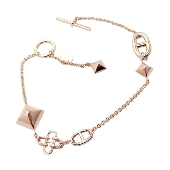 Authentic! Hermes 18k Rose Gold Signature Iconic Logos Link Toggle Bracelet - Picture 3 of 9